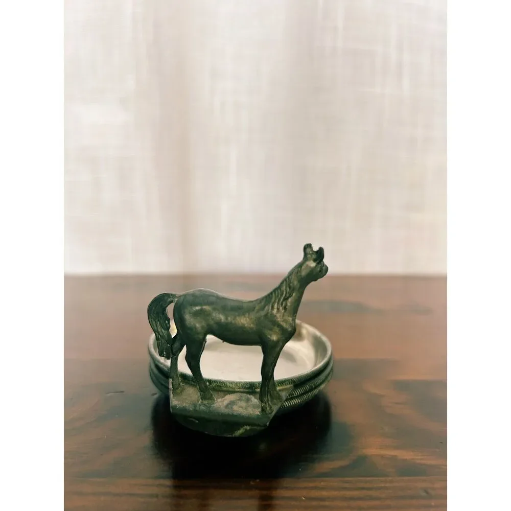 Vintage Genuine Pewter Equestrian Horse 3-Piece Coaster Stack Set
